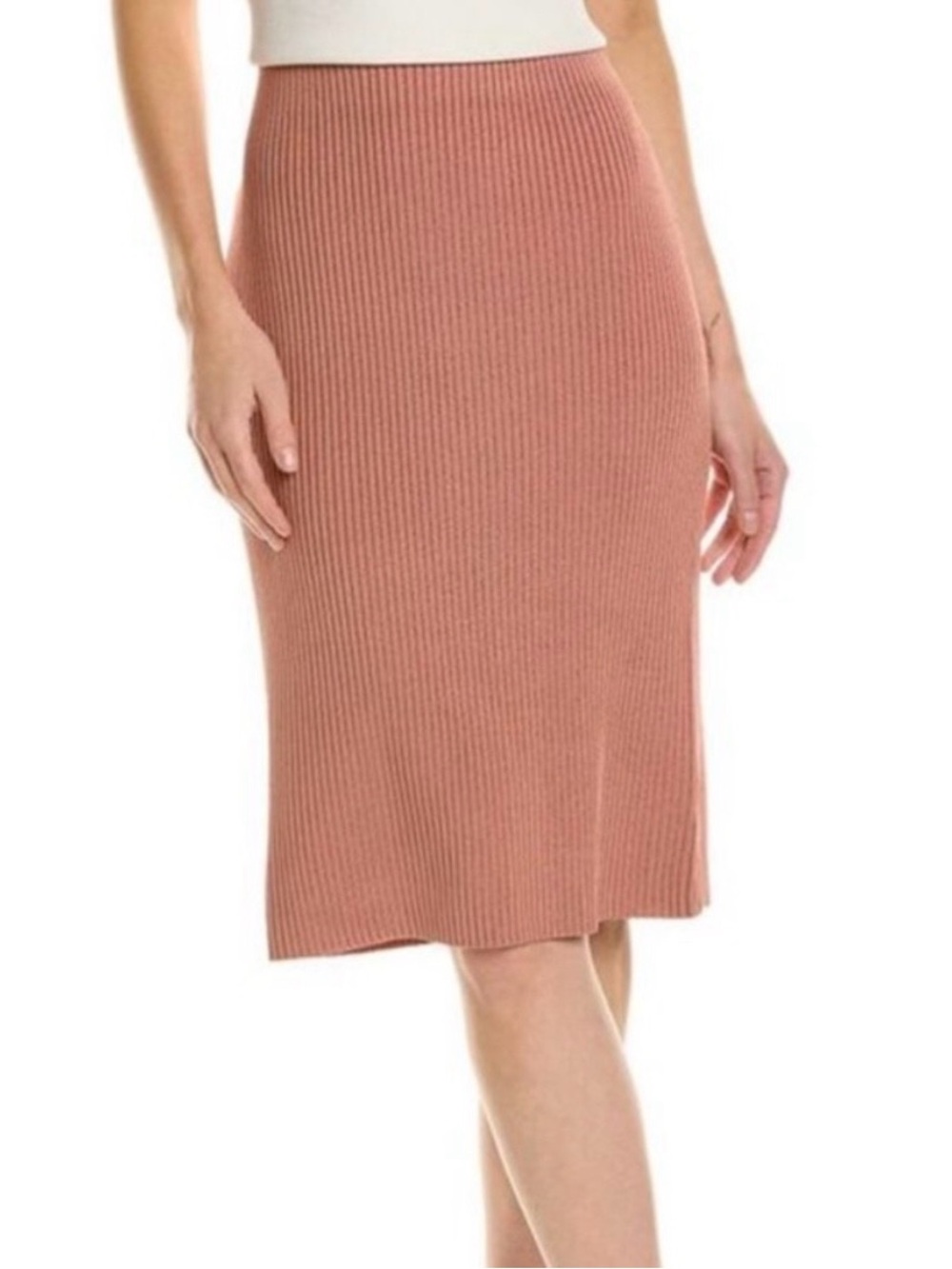Vince Ribbed Knit Dusty Rose Midi Skirt Women’s Large Classic Luxury Career